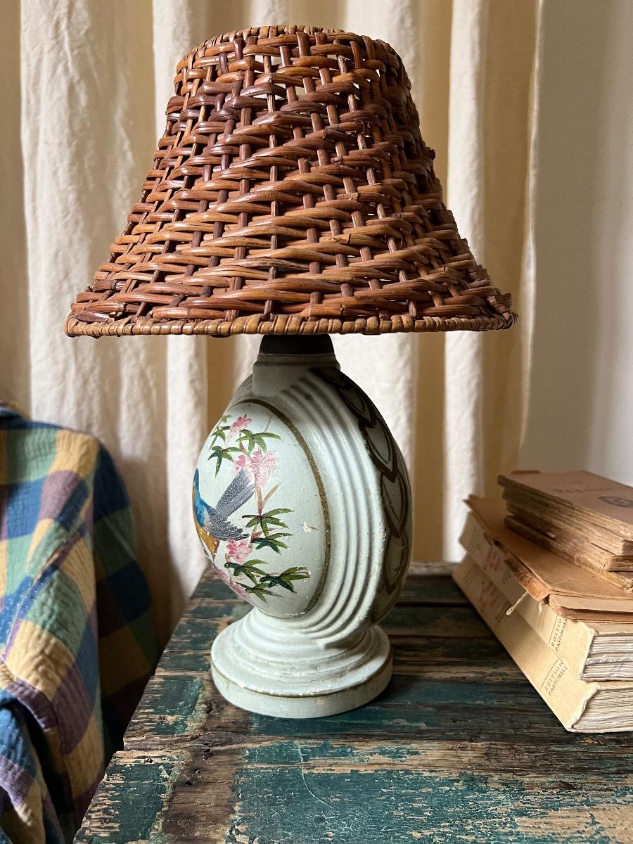 Lampe terre cuite peinte 1930