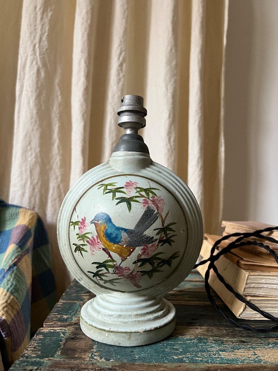 Lampe terre cuite peinte 1930