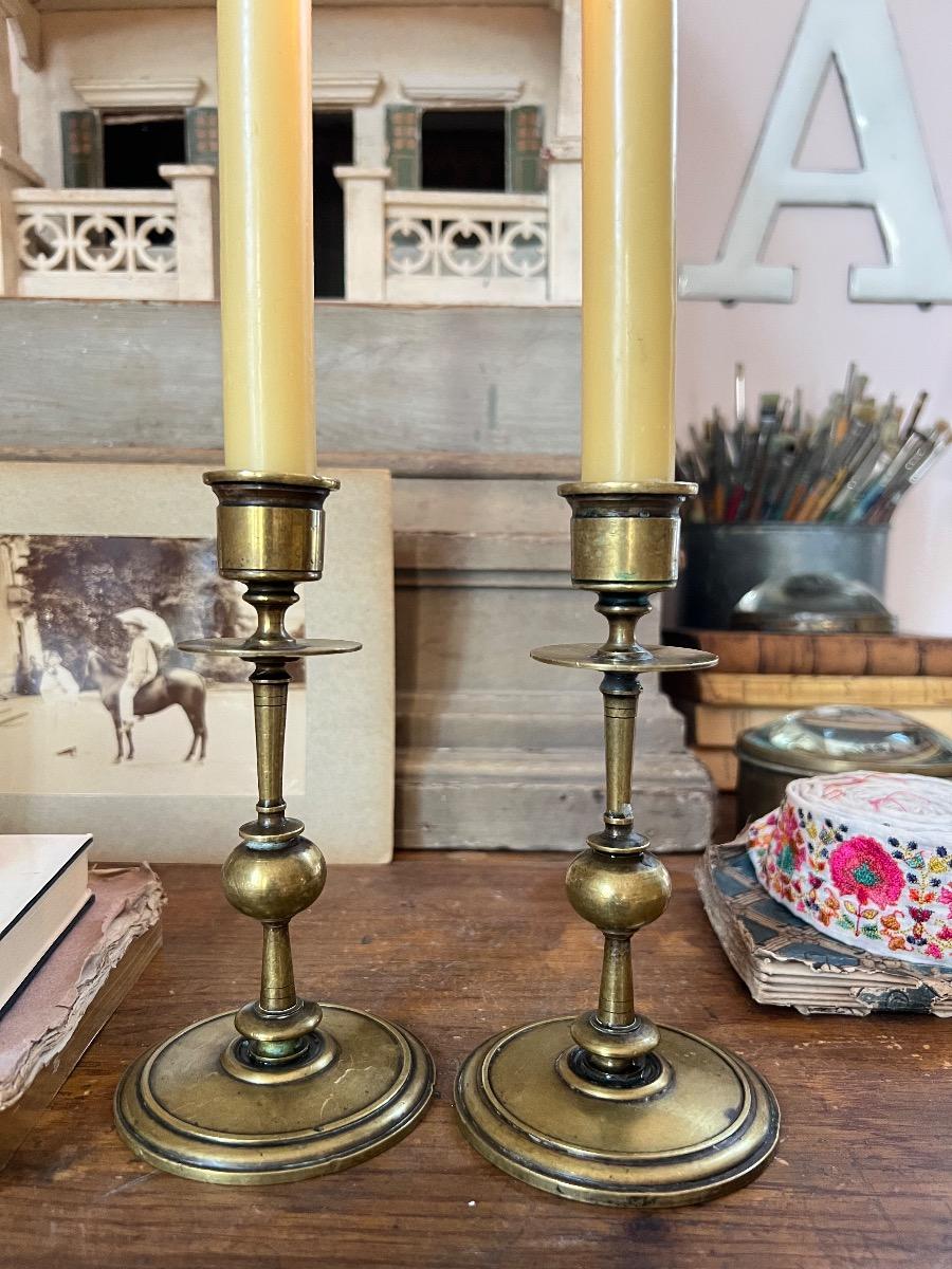 Paire de bougeoirs laiton 1940