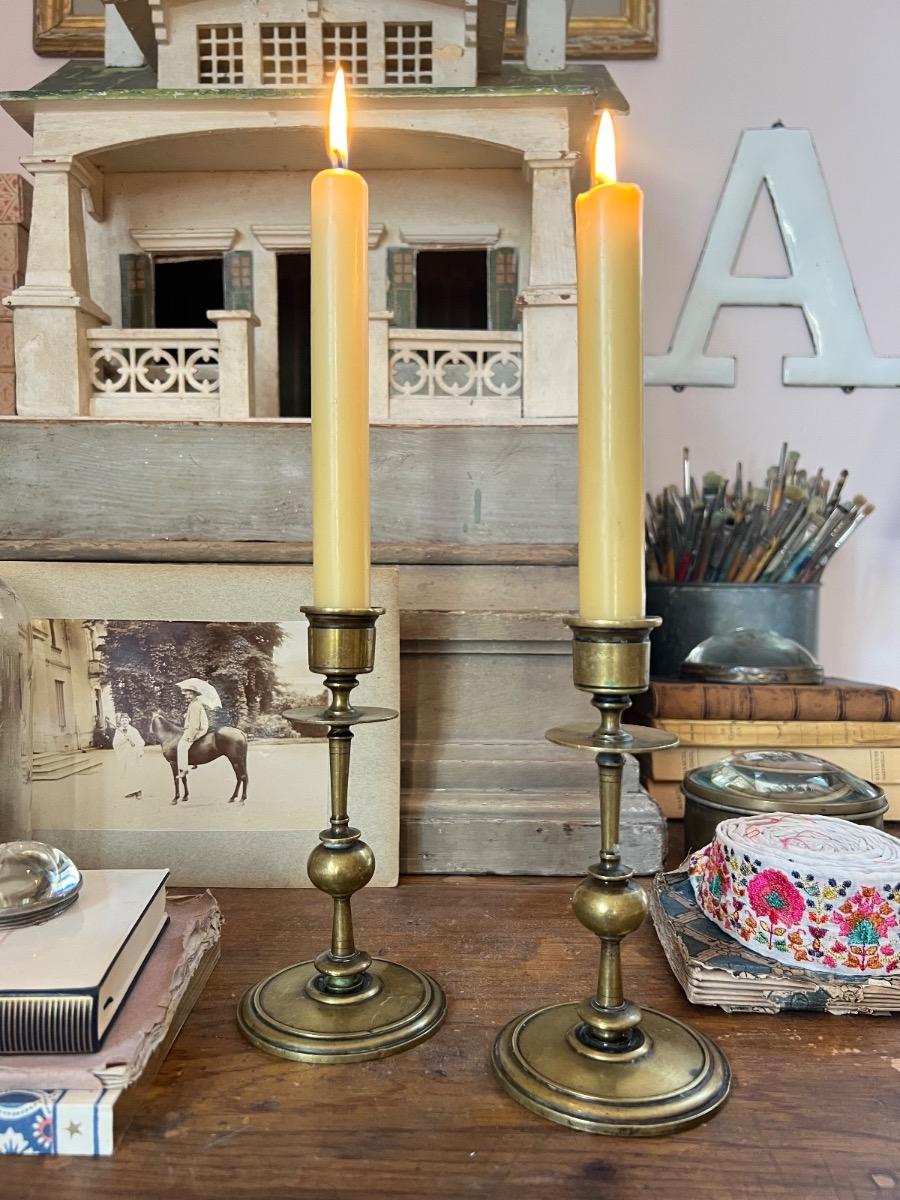 Paire de bougeoirs laiton 1940