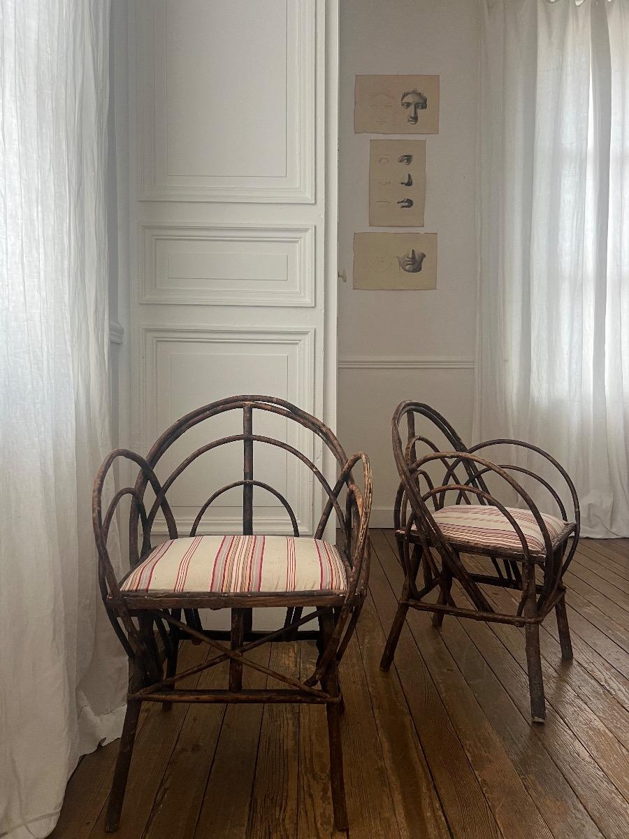 Paire de fauteuils noisetier 1900