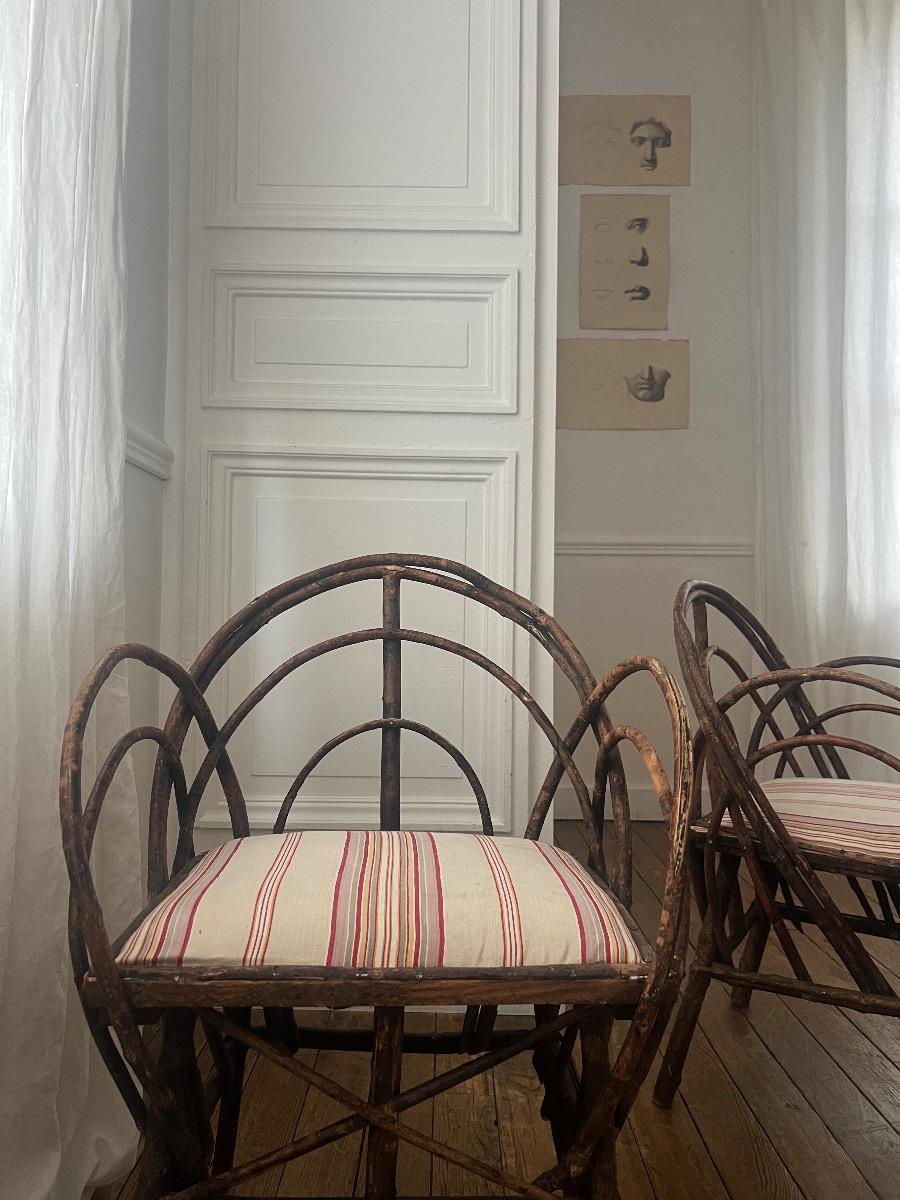 Paire de fauteuils noisetier 1900