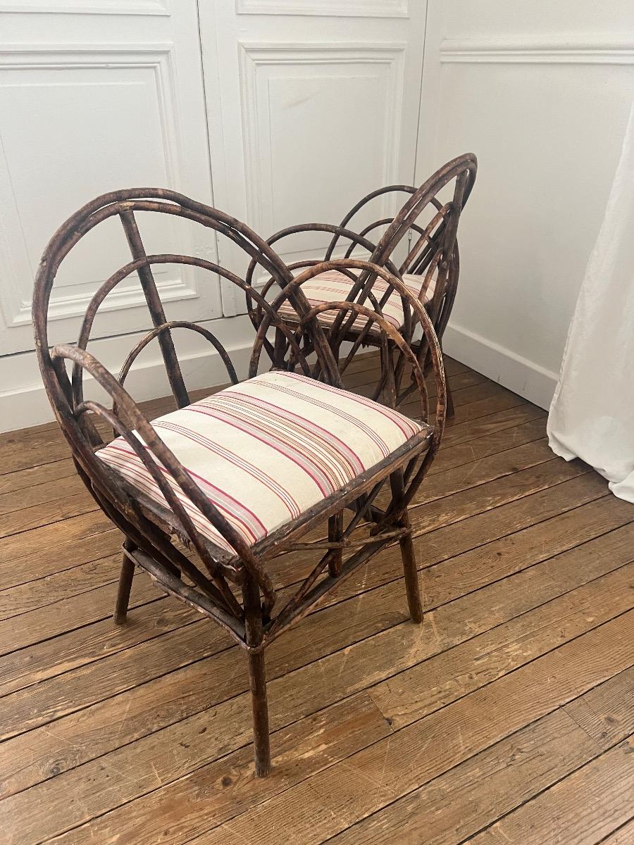 Paire de fauteuils noisetier 1900
