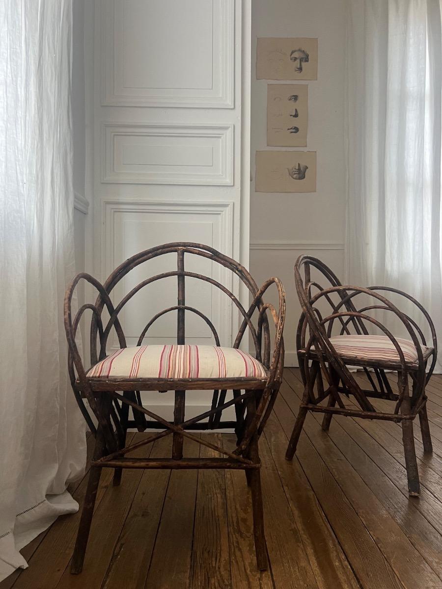 Paire de fauteuils noisetier 1900