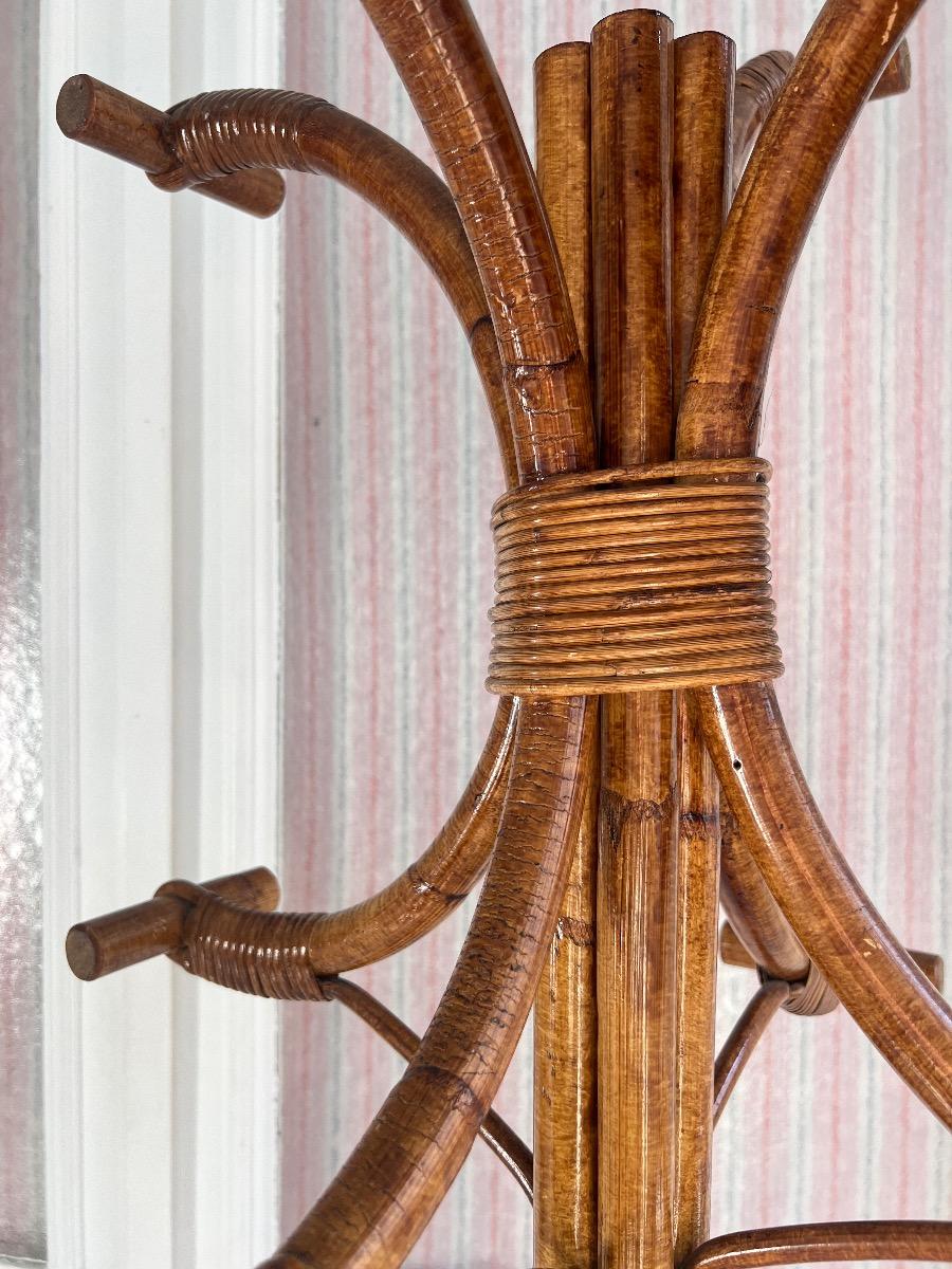 Porte-manteau / chapeau bambou rotin 1960