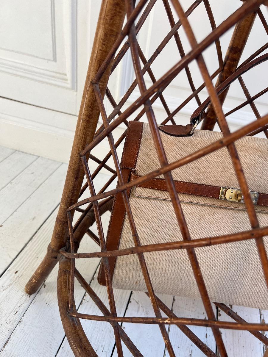 Porte-manteau / chapeau bambou rotin 1960