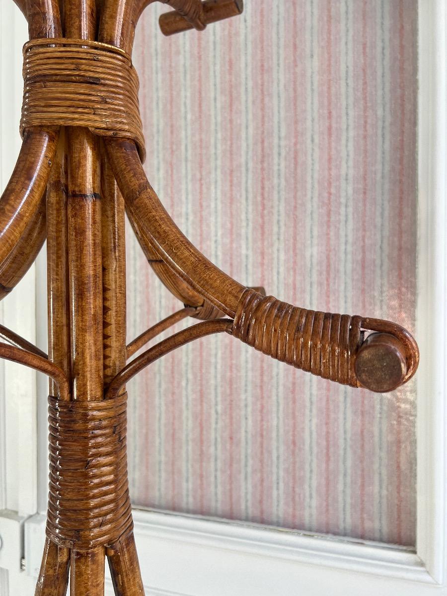 Porte-manteau / chapeau bambou rotin 1960