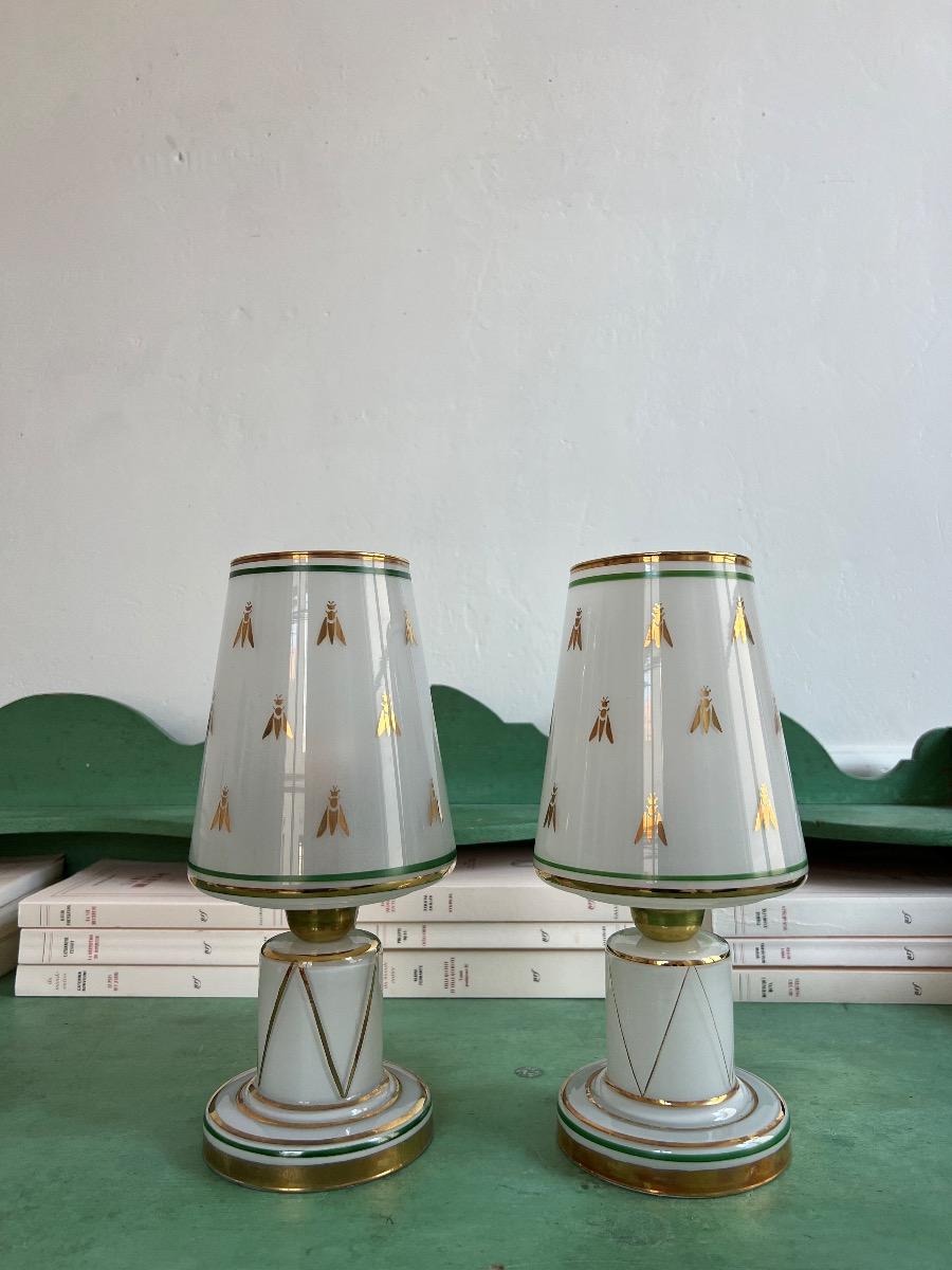 Paire de lampes opaline 1950