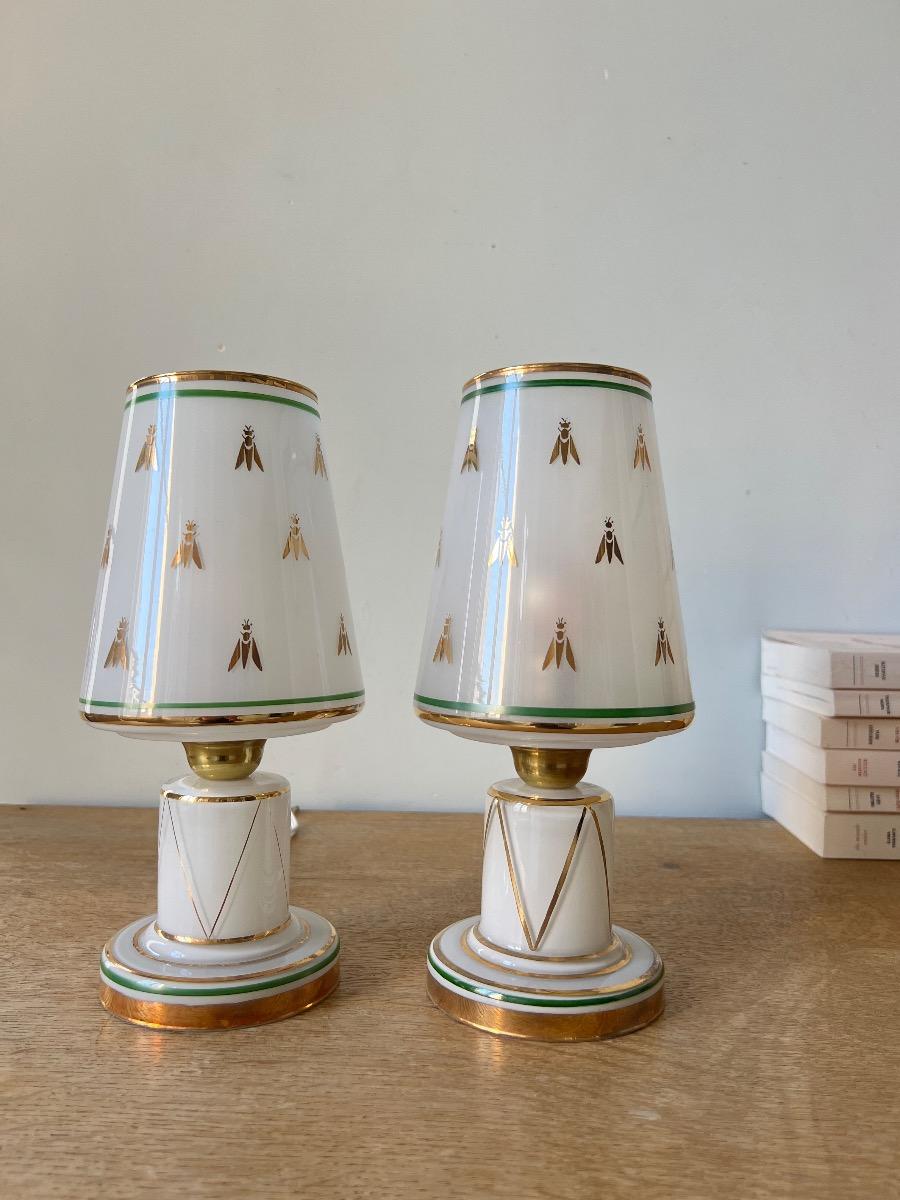 Paire de lampes opaline 1950