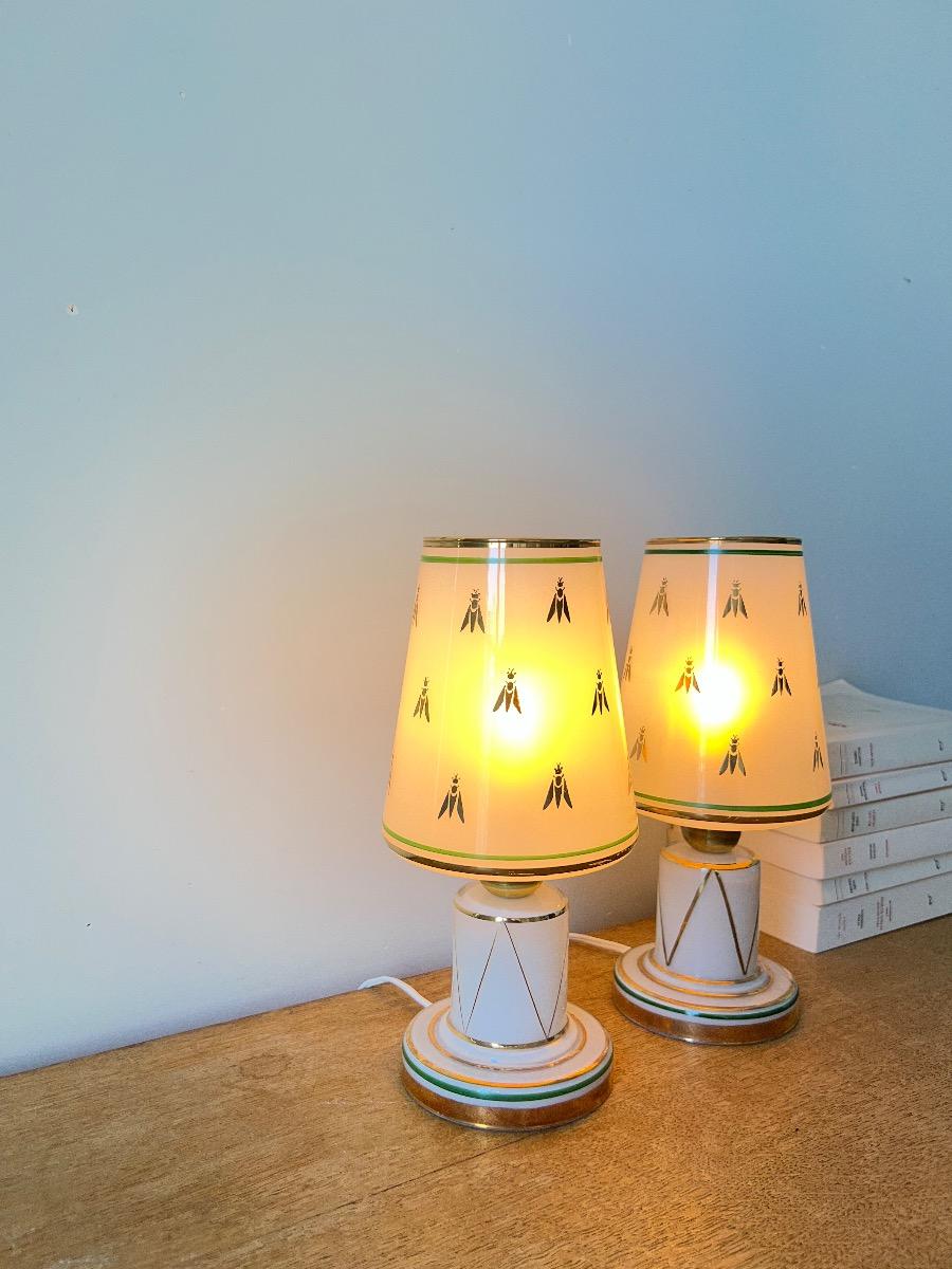 Paire de lampes opaline 1950