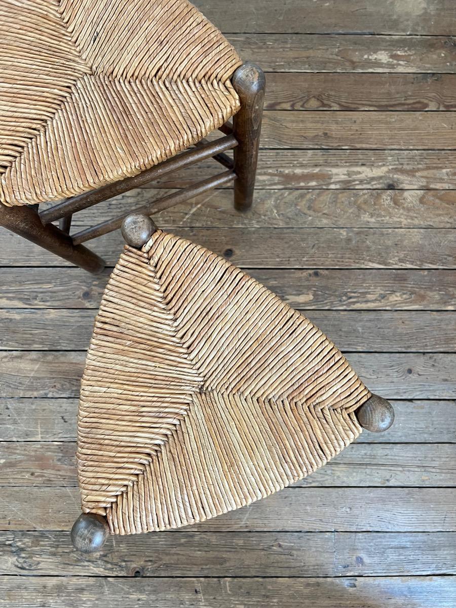 Paire de tabourets assises paillées 1960