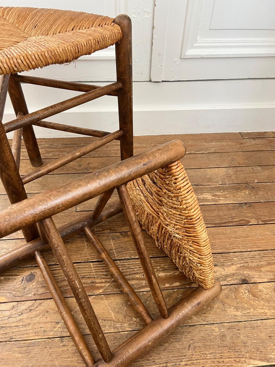 Paire de tabourets assises paillées 1960