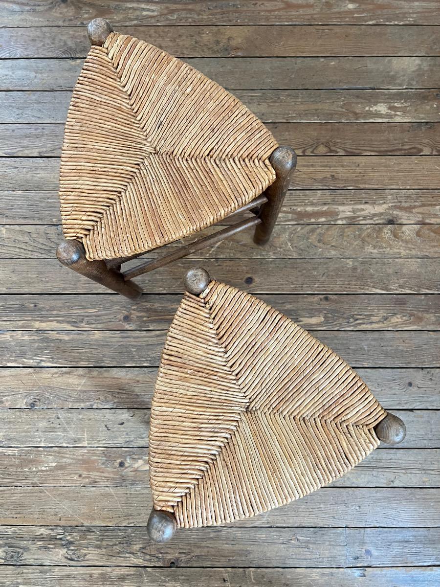 Paire de tabourets assises paillées 1960