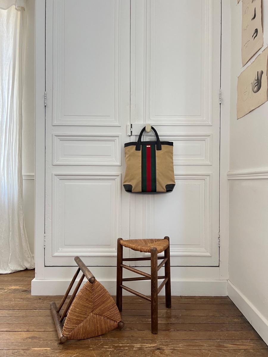 Paire de tabourets assises paillées 1960