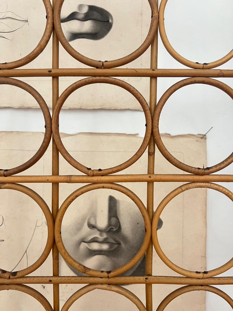 Paravent 3 feuilles rotin 1950