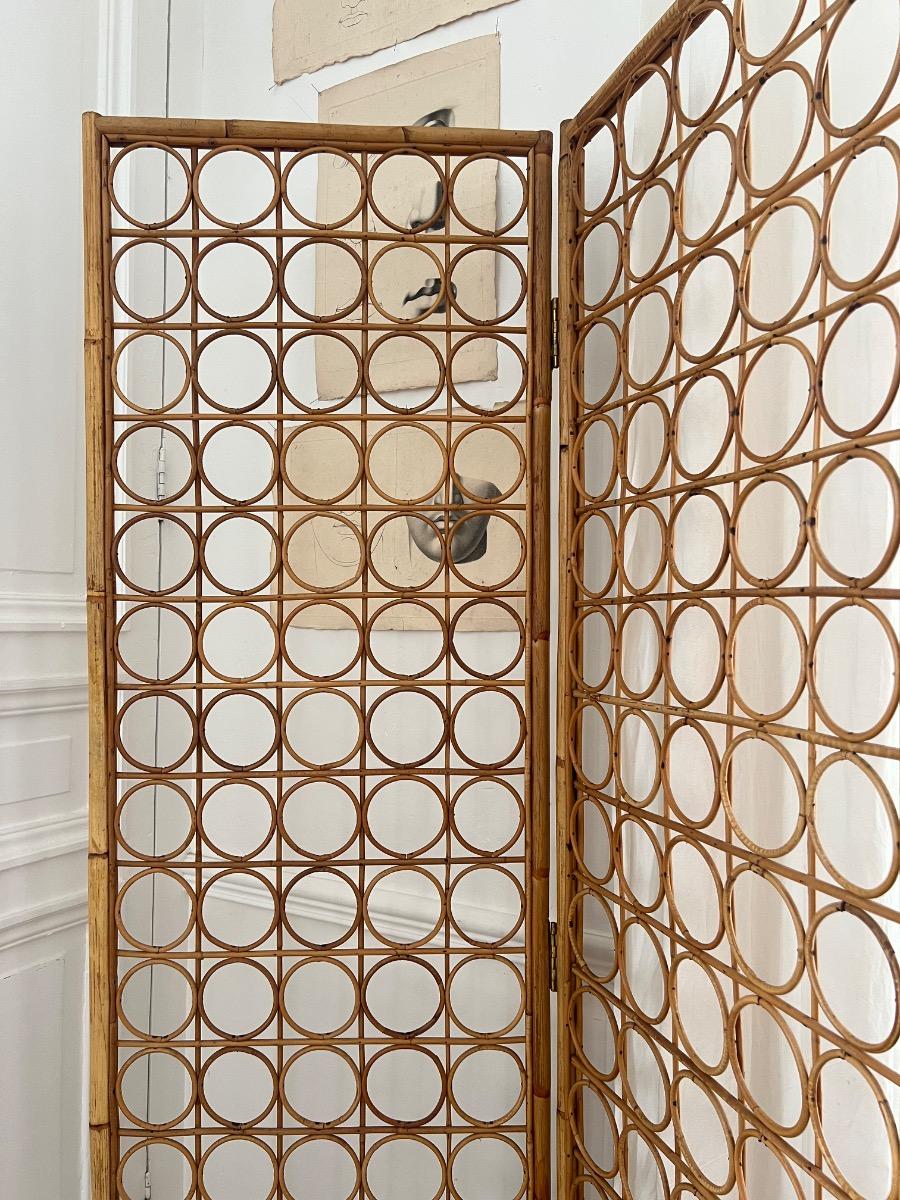 Paravent 3 feuilles rotin 1950