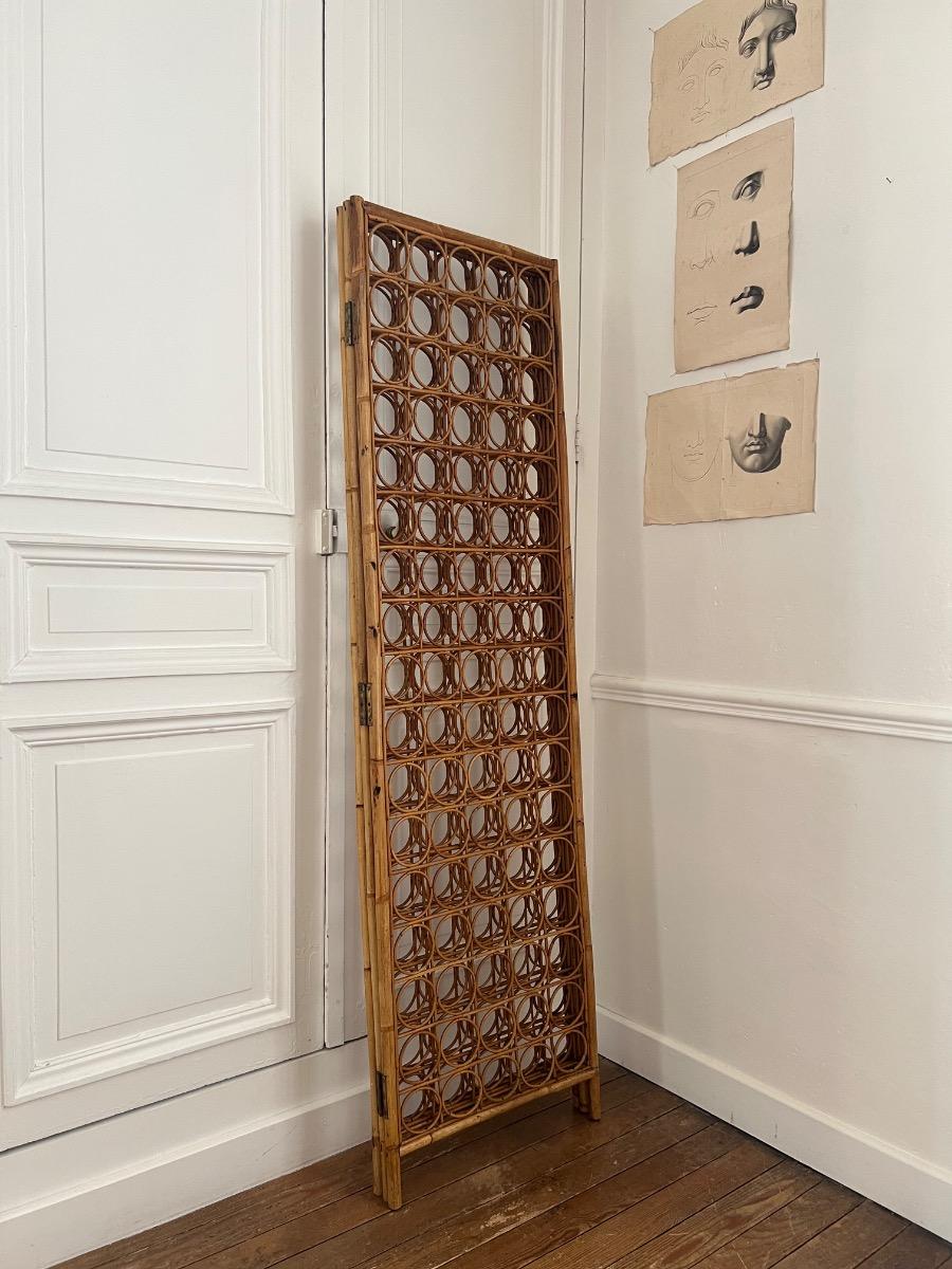 Paravent 3 feuilles rotin 1950