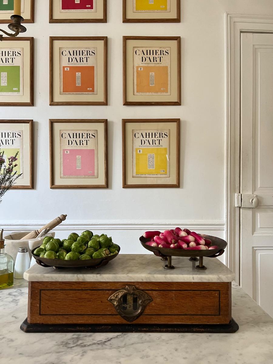 Balance XIXème chêne marbre cuivre