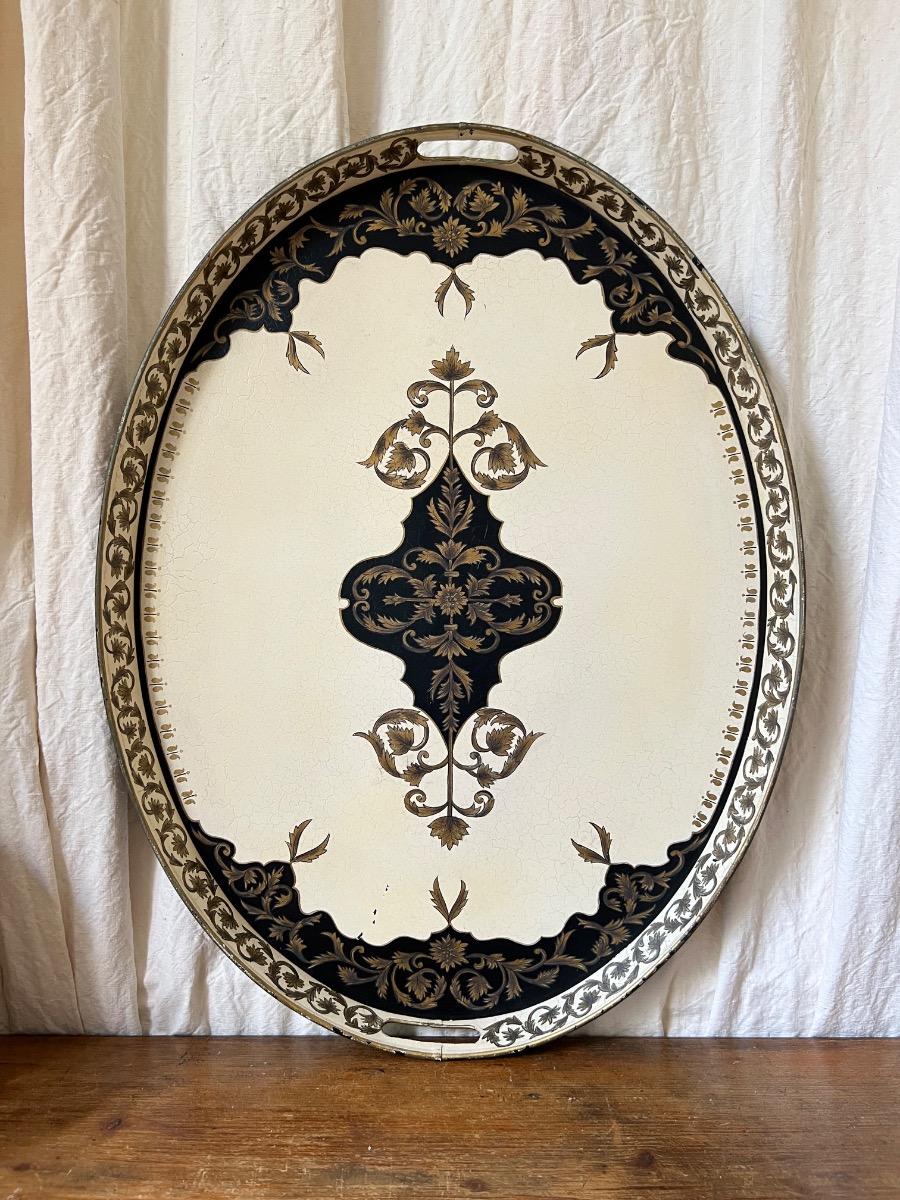 Grand plateau tôle peinte fin XIXème