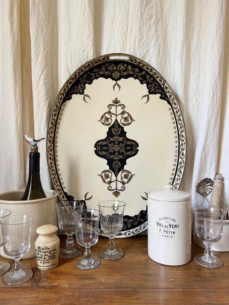 Grand plateau tôle peinte fin XIXème