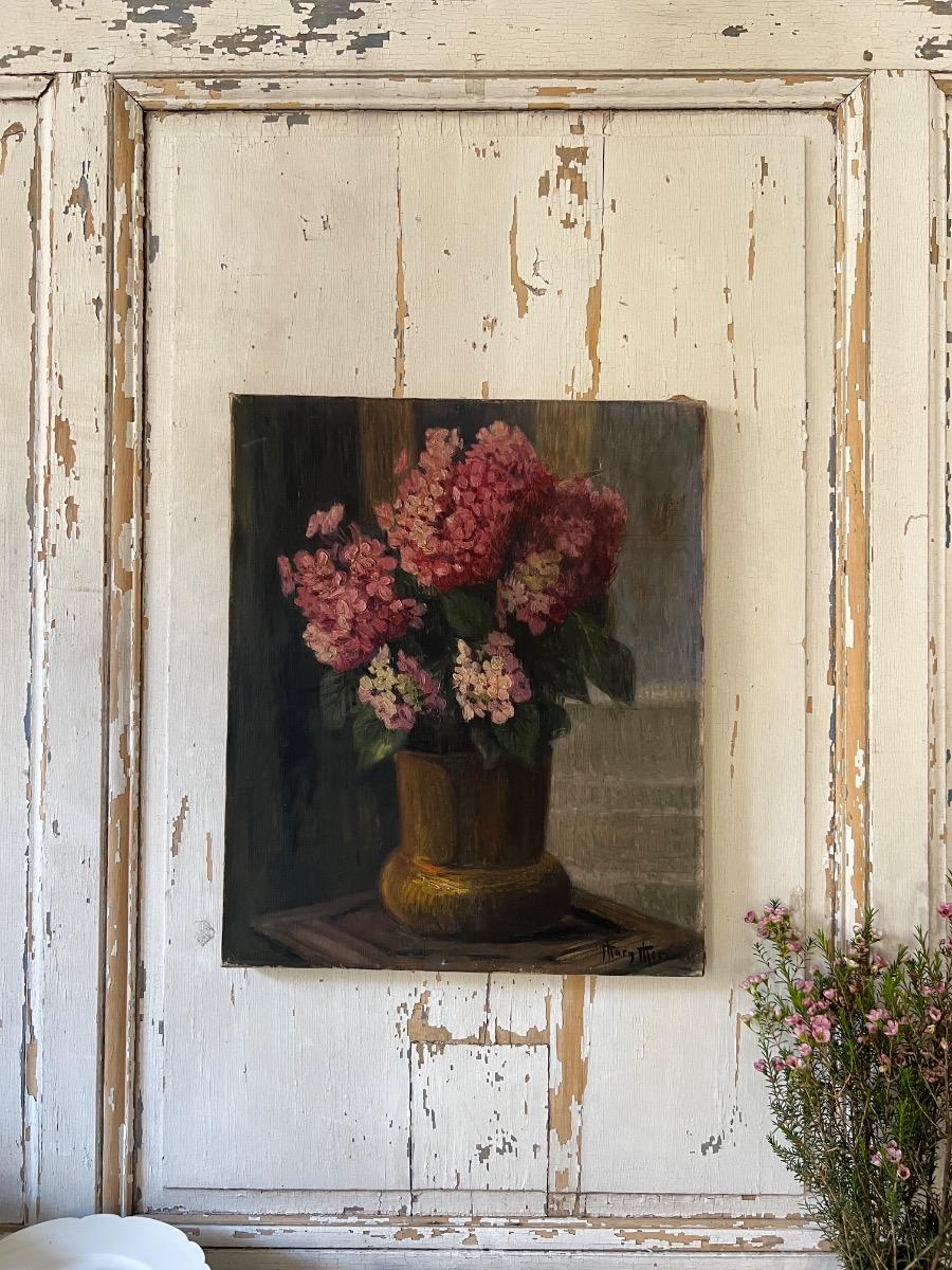 Huile sur toile bouquet lilas 1930