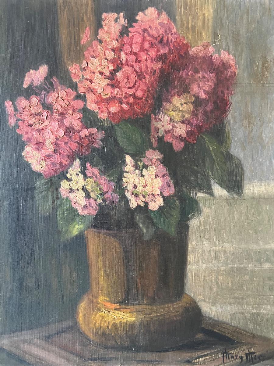 Huile sur toile bouquet lilas 1930