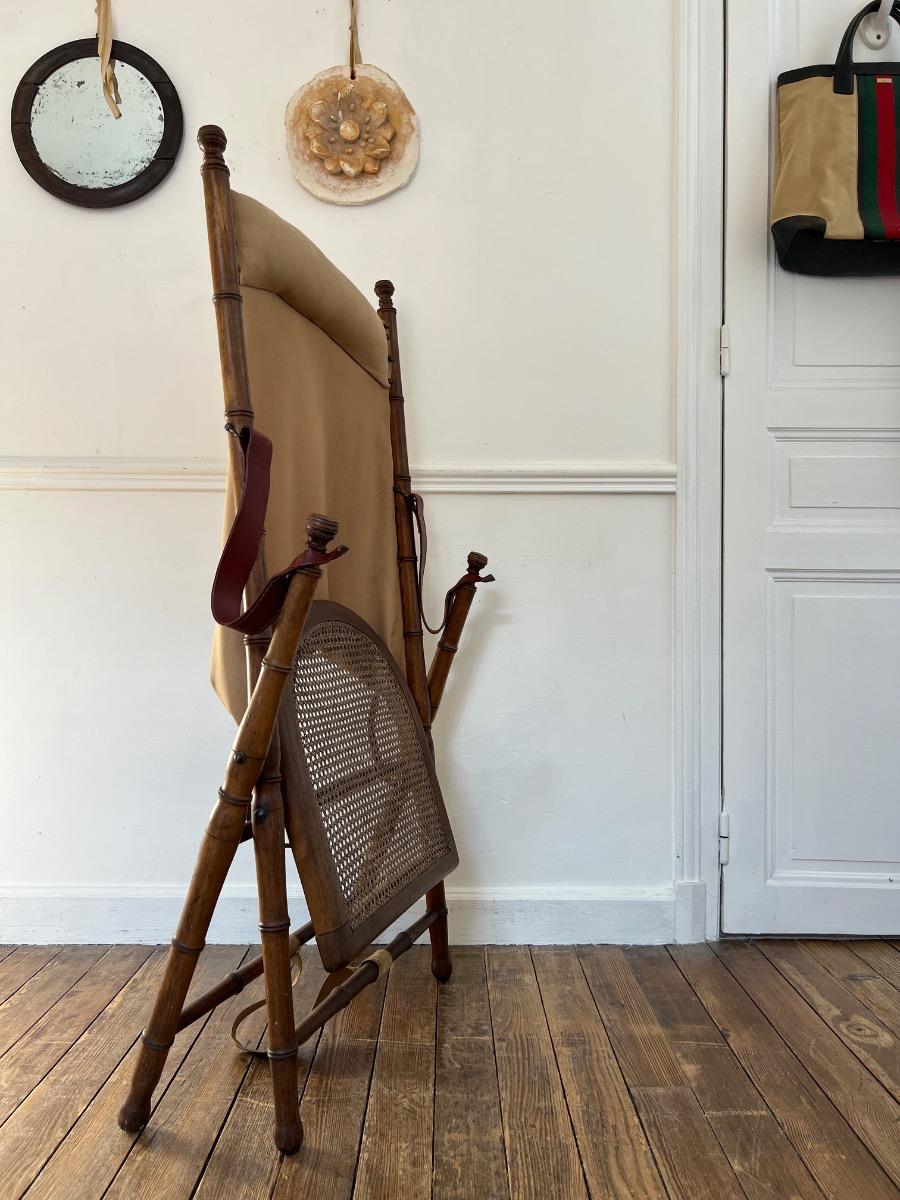 Fauteuil d’officier pliant cannage cuir 1920