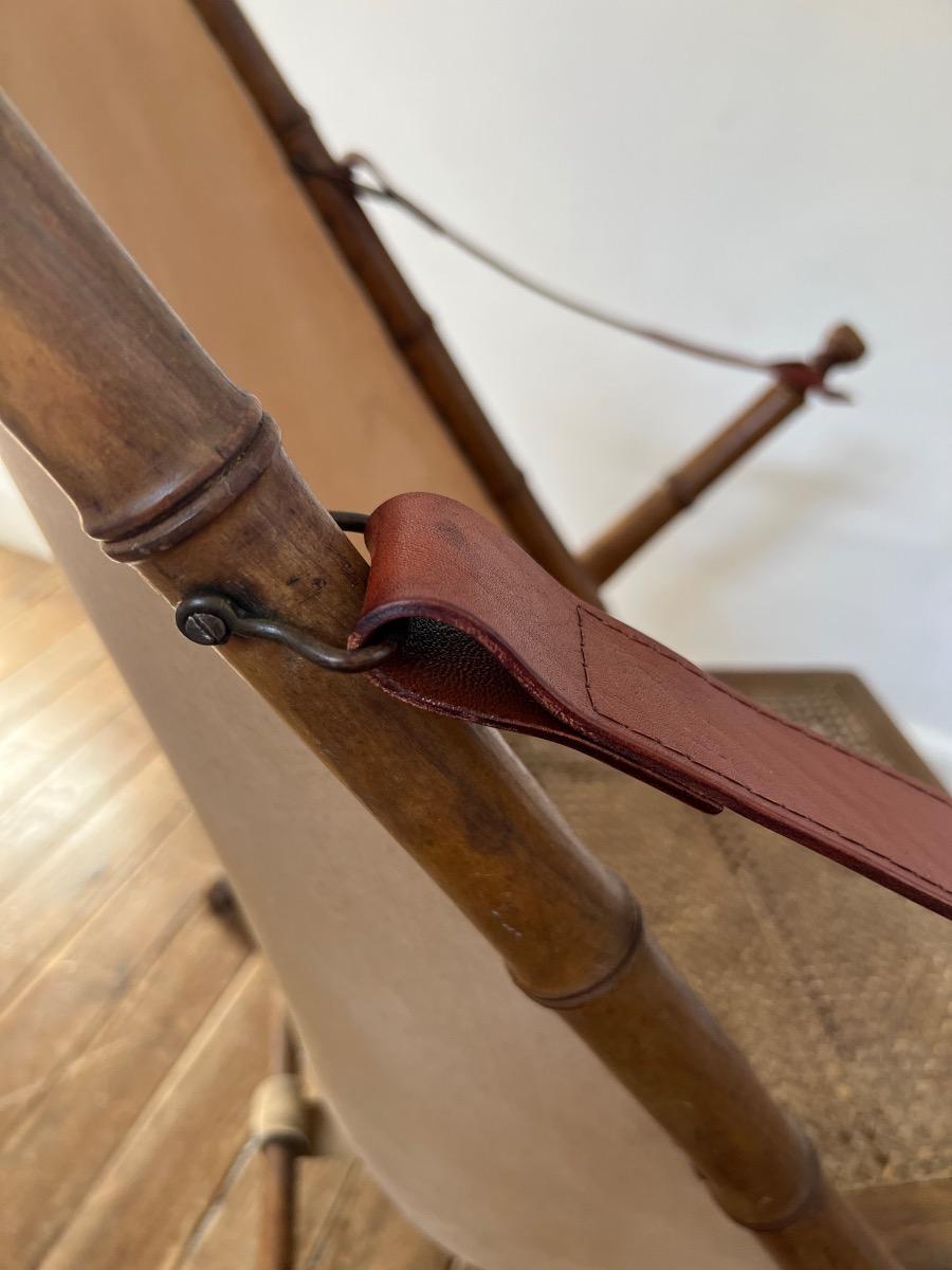 Fauteuil d’officier pliant cannage cuir 1920