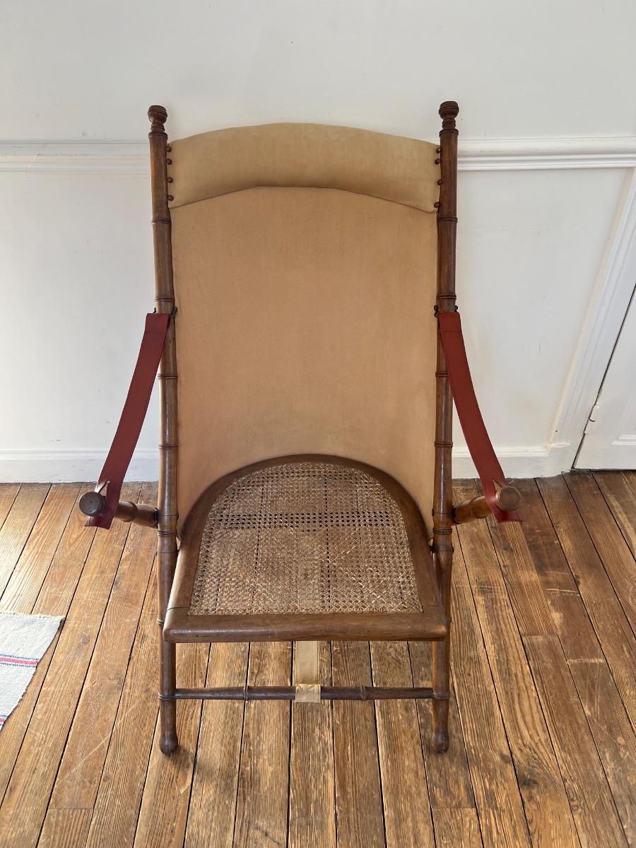 Fauteuil d’officier pliant cannage cuir 1920