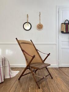 Fauteuil d’officier pliant cannage cuir 1920