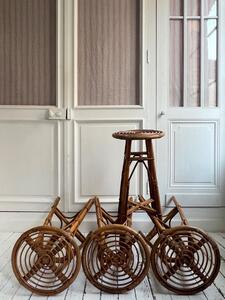 Suite de 4 tabourets de bar, rotin, 1950