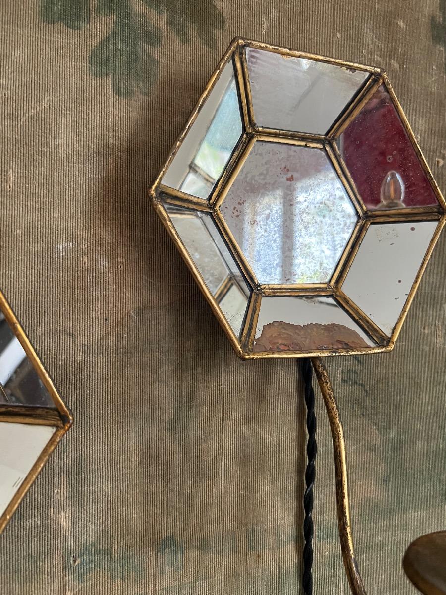 Paire d’appliques réflecteurs miroirs 1950