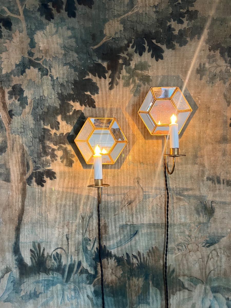 Paire d’appliques réflecteurs miroirs 1950