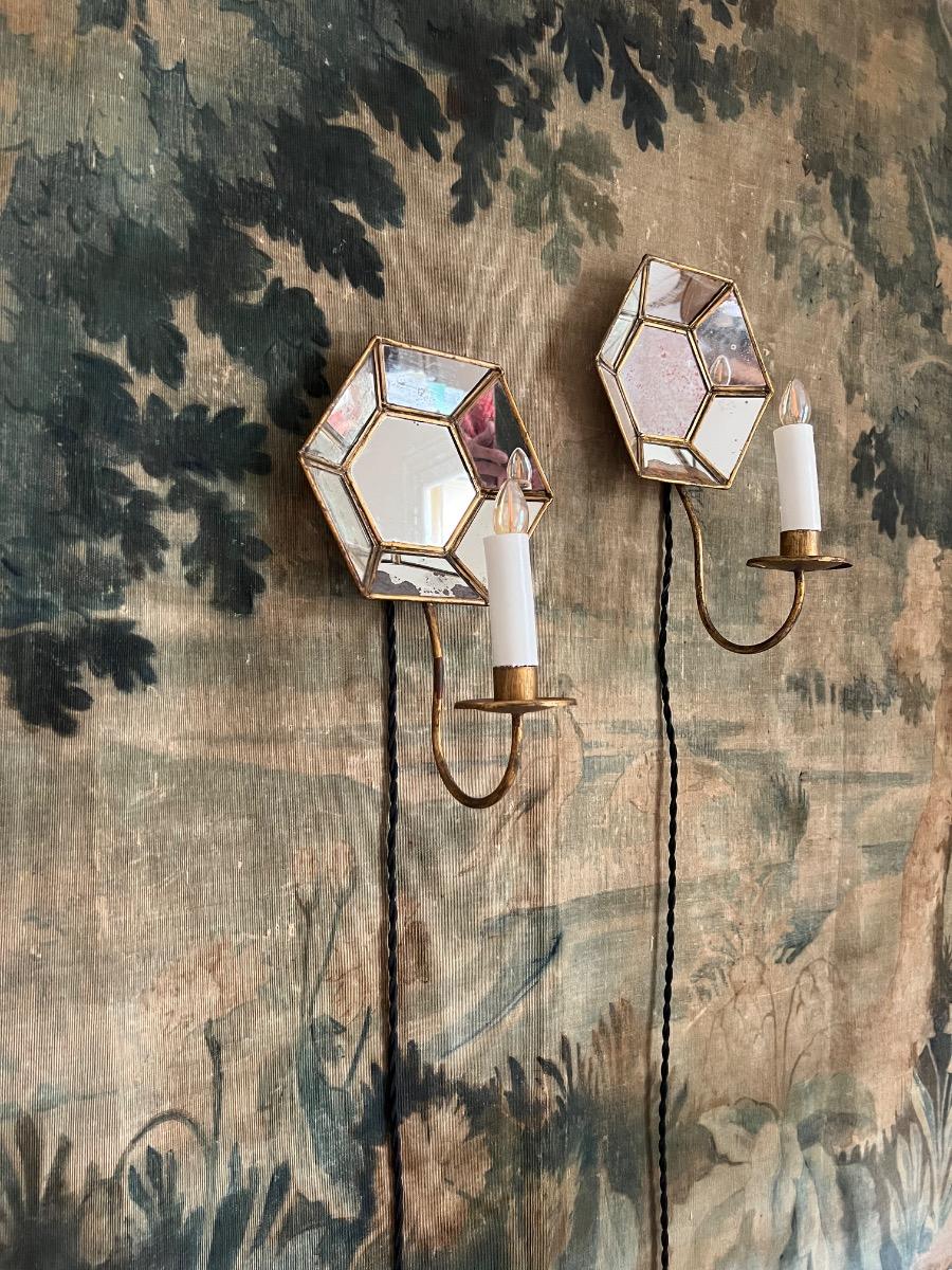 Paire d’appliques réflecteurs miroirs 1950