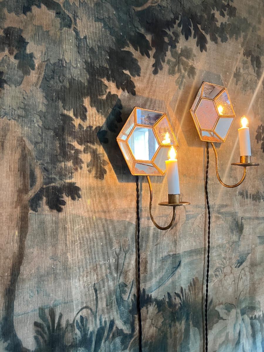 Paire d’appliques réflecteurs miroirs 1950