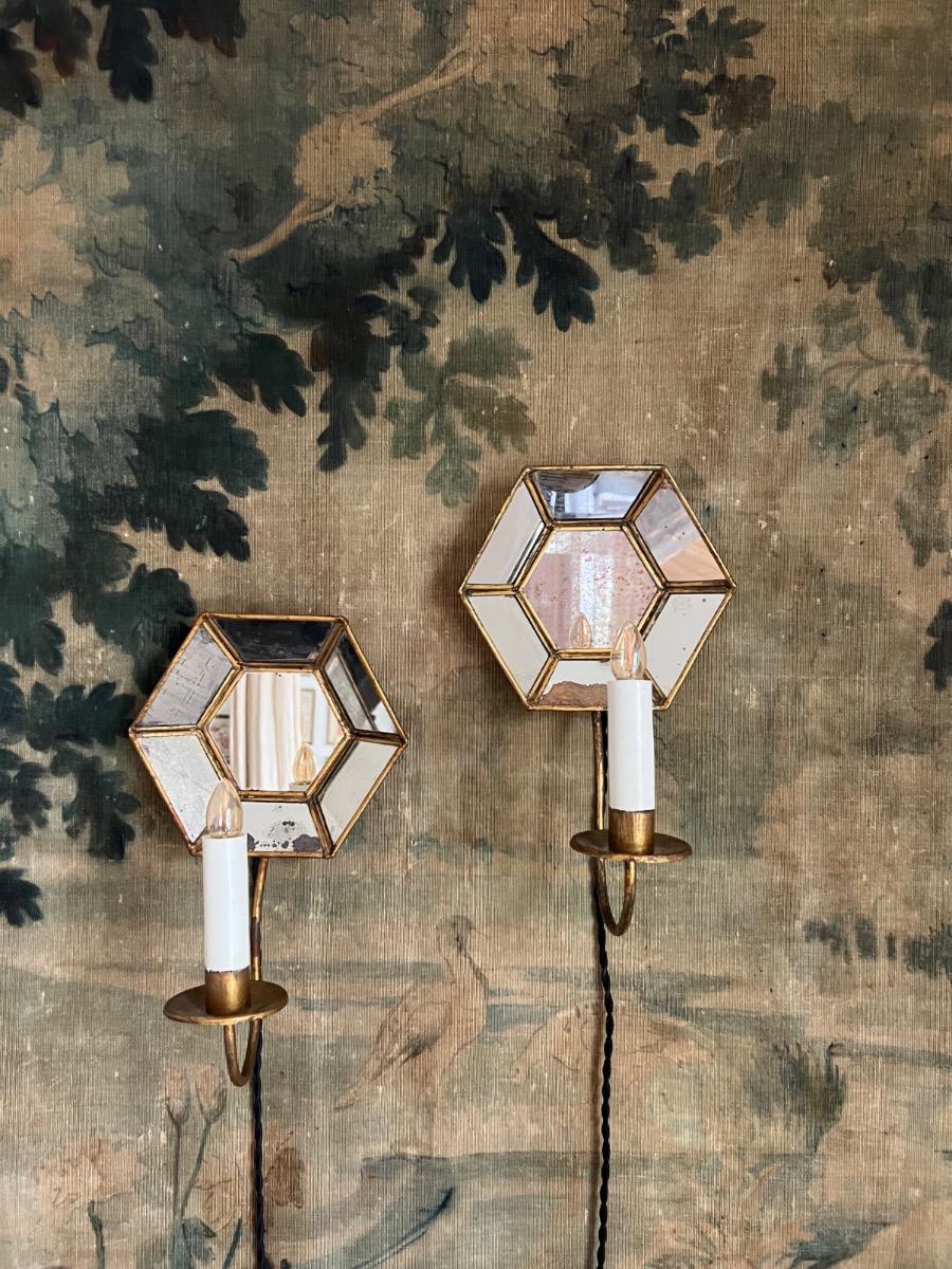 Paire d’appliques réflecteurs miroirs 1950