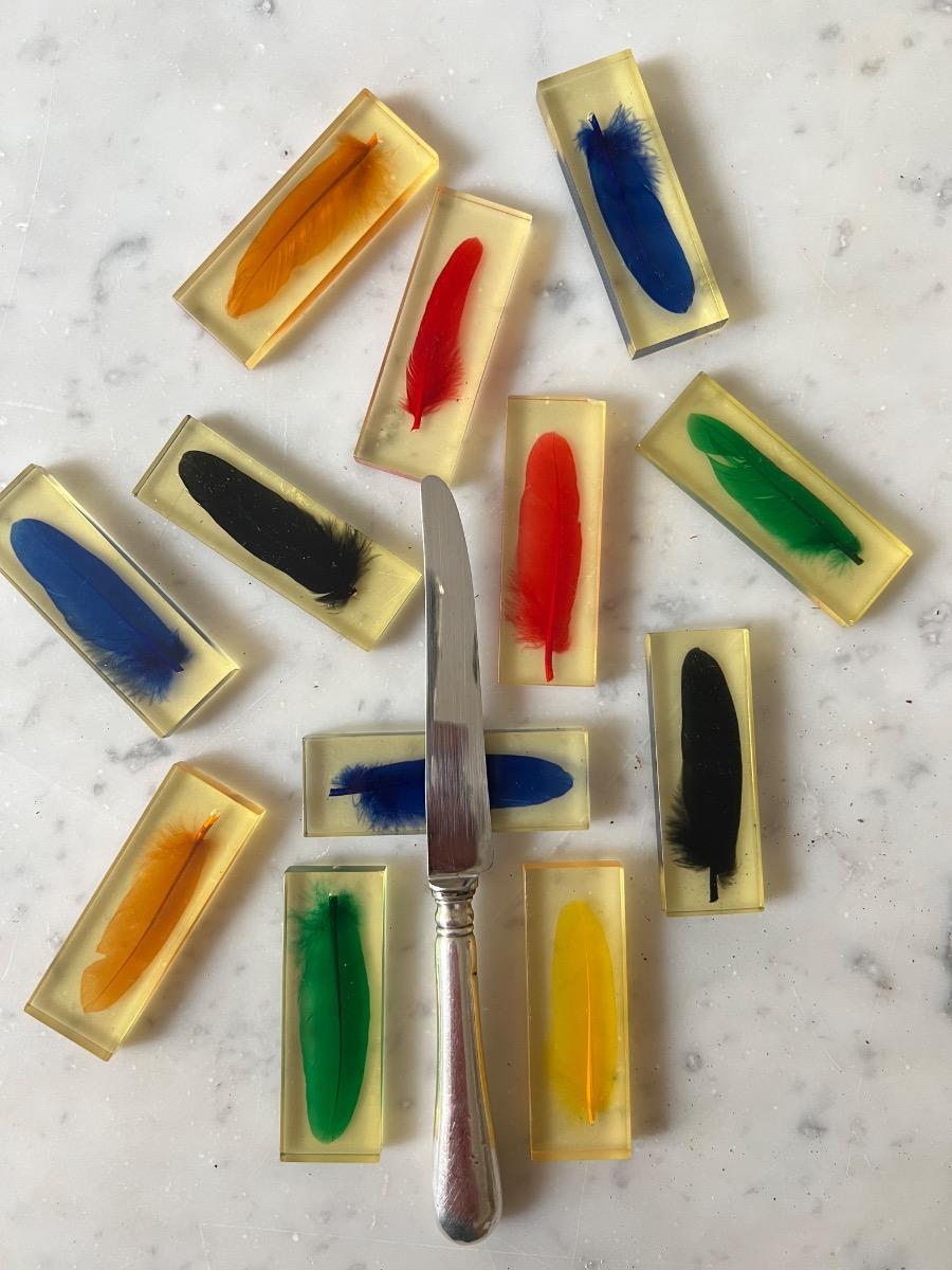 Service 12 porte-couteaux inclusion plumes