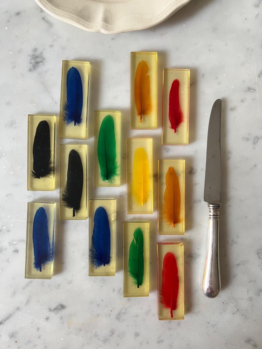 Service 12 porte-couteaux inclusion plumes