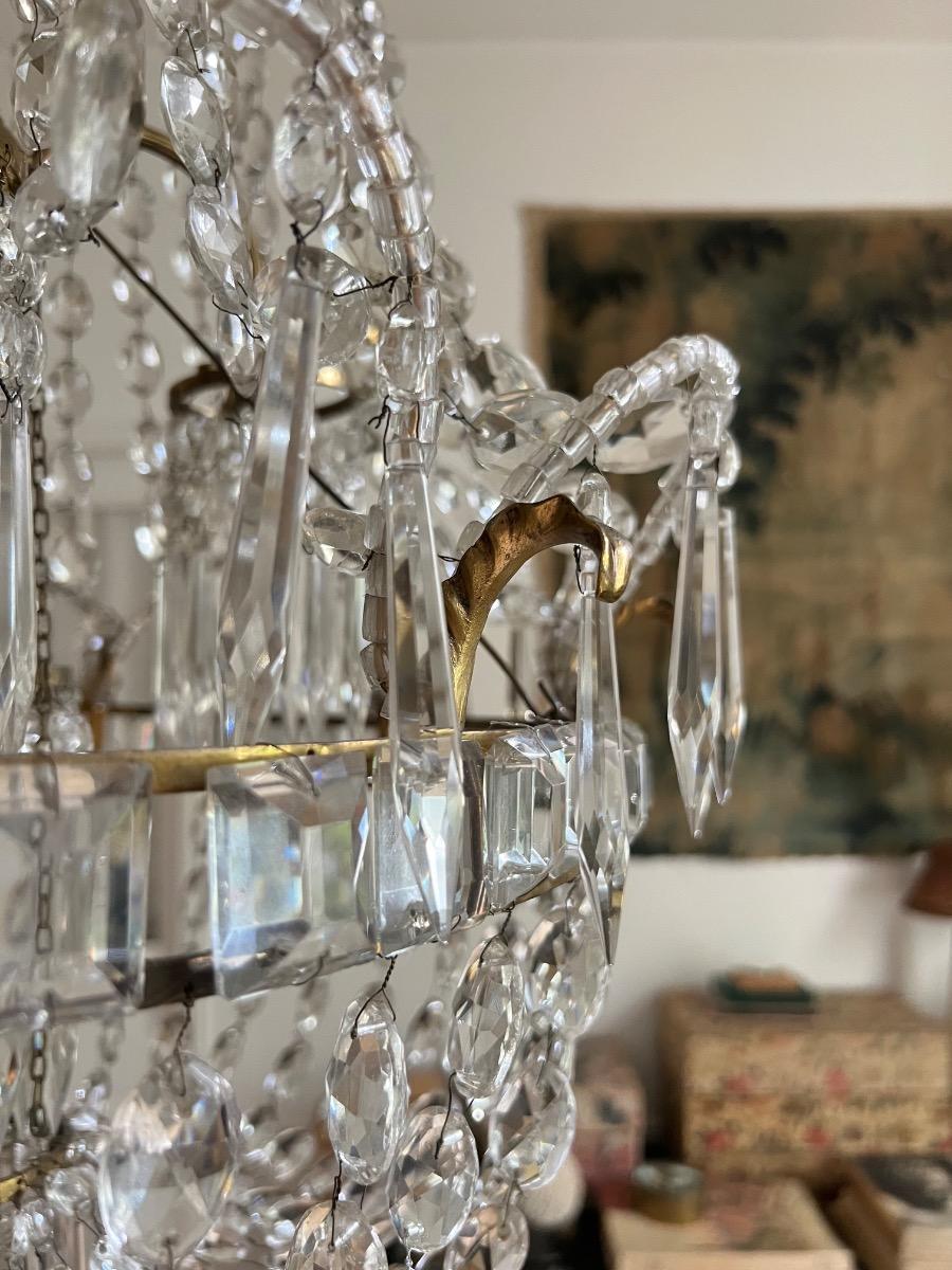 Grand lustre pampilles et bronze 1920