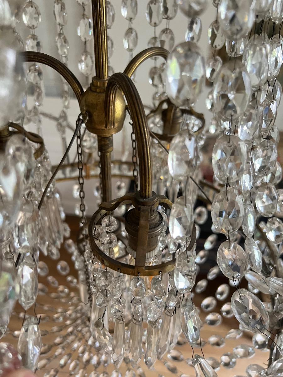 Grand lustre pampilles et bronze 1920