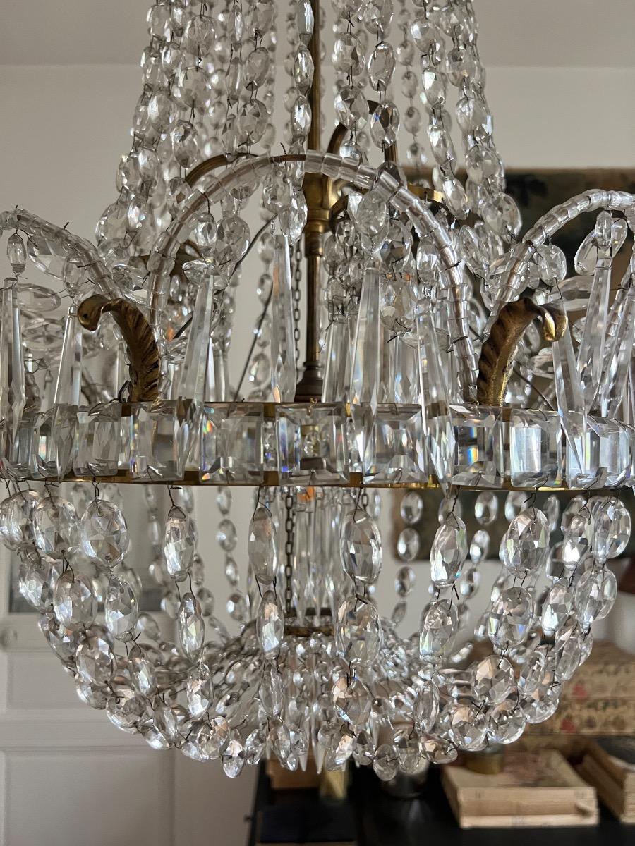 Grand lustre pampilles et bronze 1920