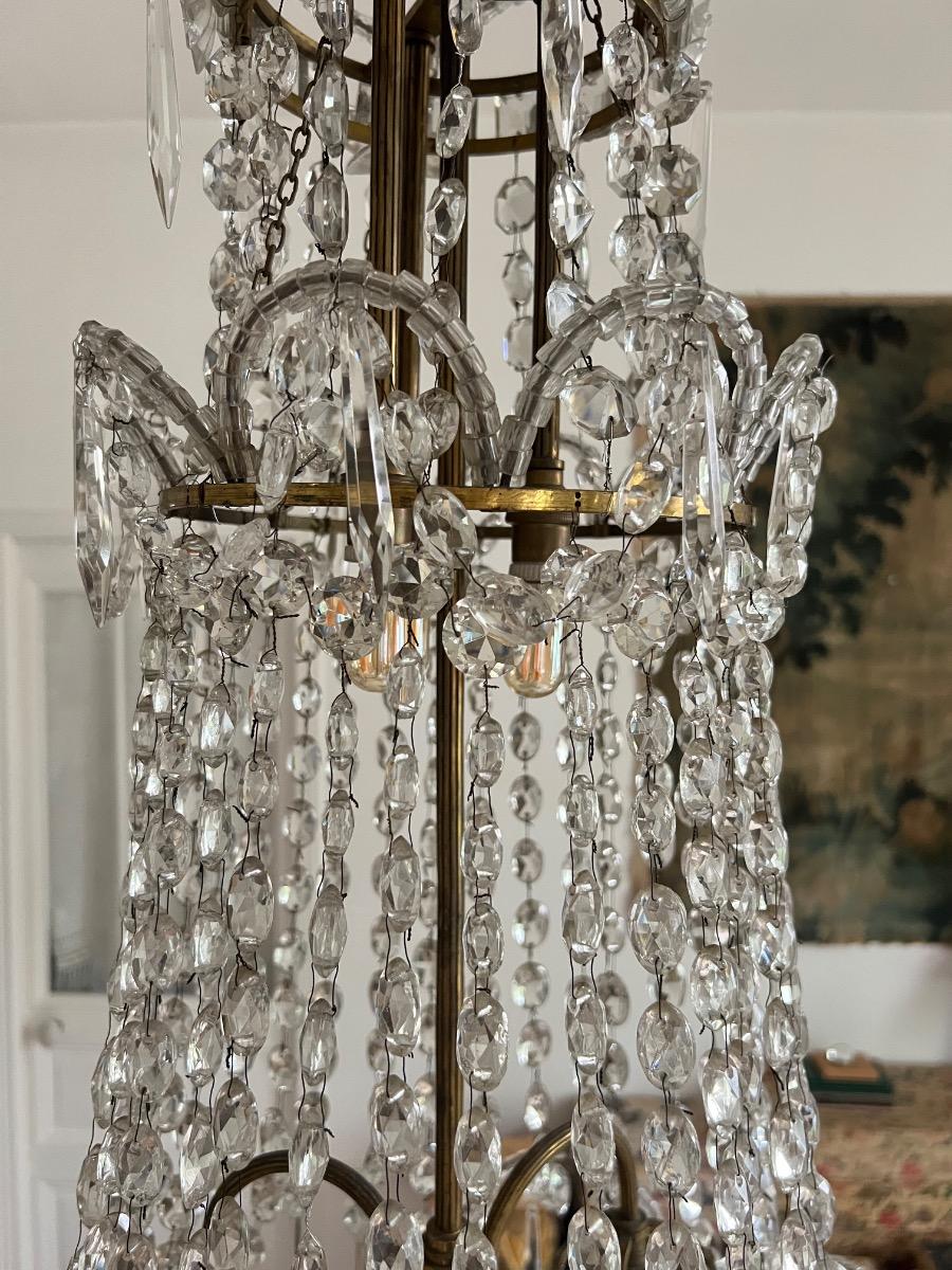 Grand lustre pampilles et bronze 1920