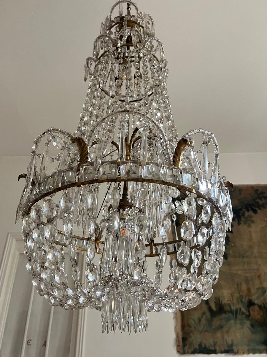 Grand lustre pampilles et bronze 1920