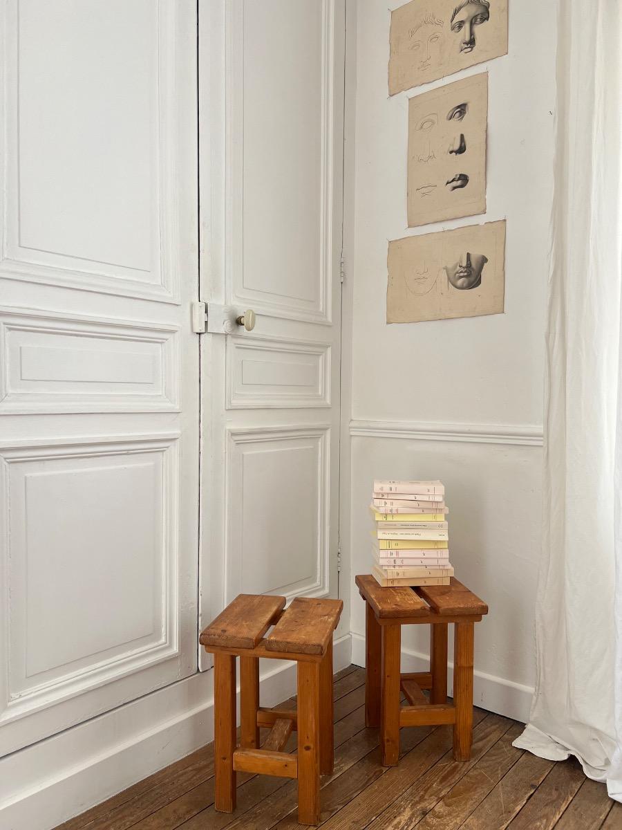 Paire de tabourets sapin 1960