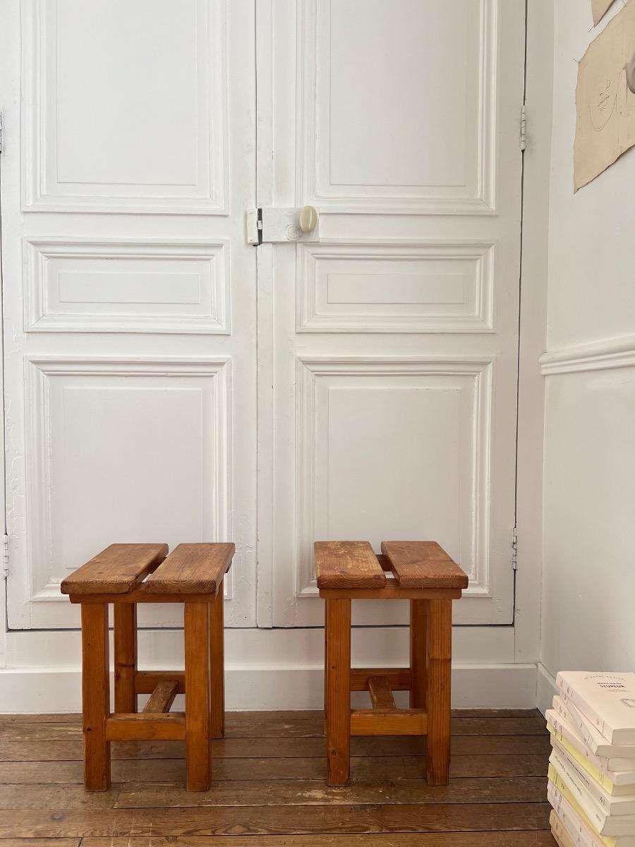 Paire de tabourets sapin 1960