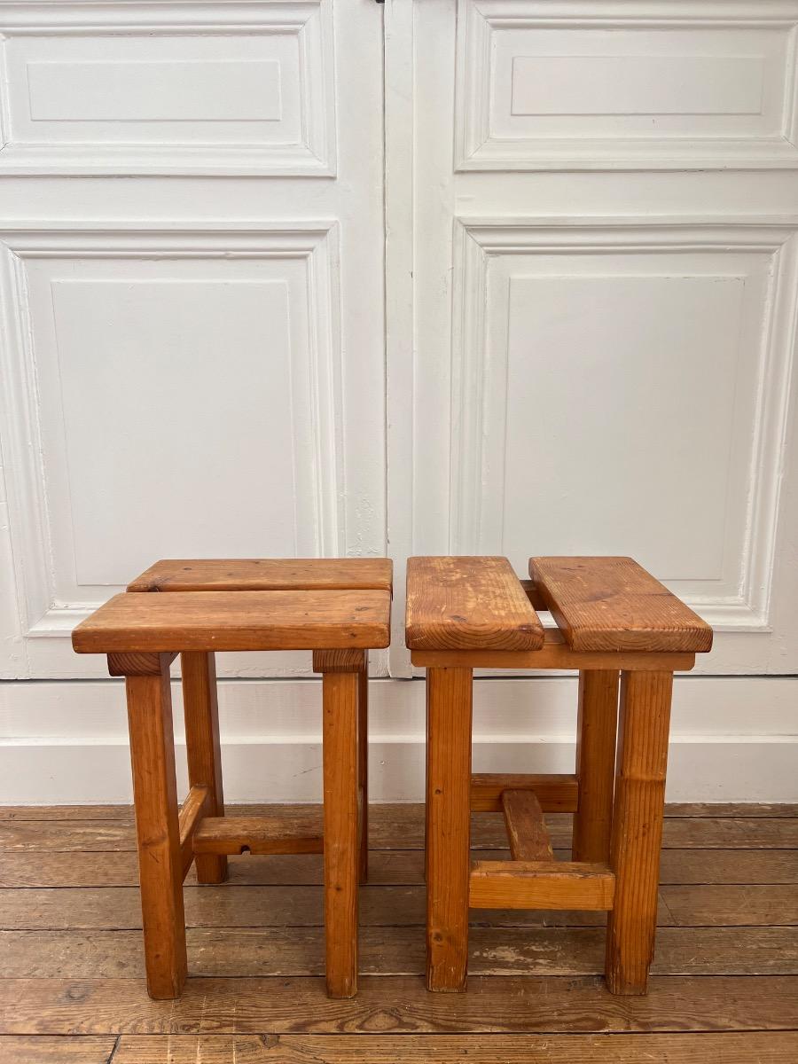 Paire de tabourets sapin 1960