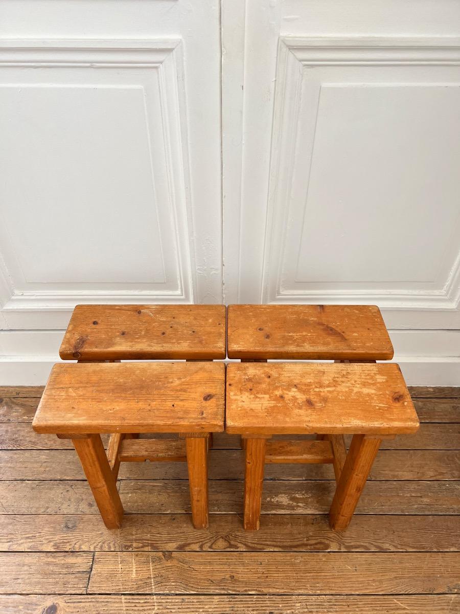 Paire de tabourets sapin 1960