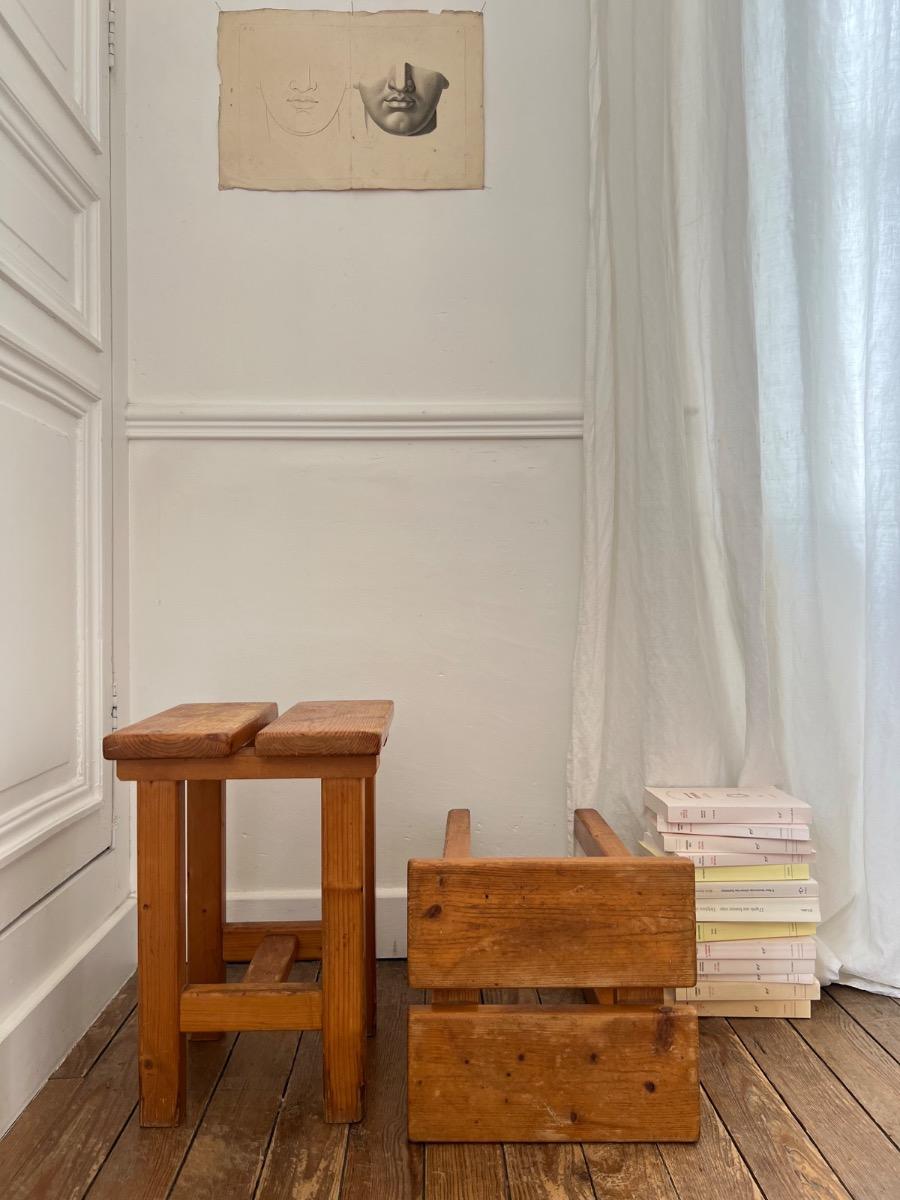 Paire de tabourets sapin 1960