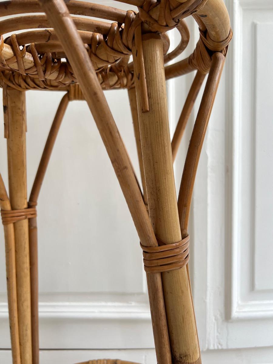 Paire de tabourets hauts rotin 1950