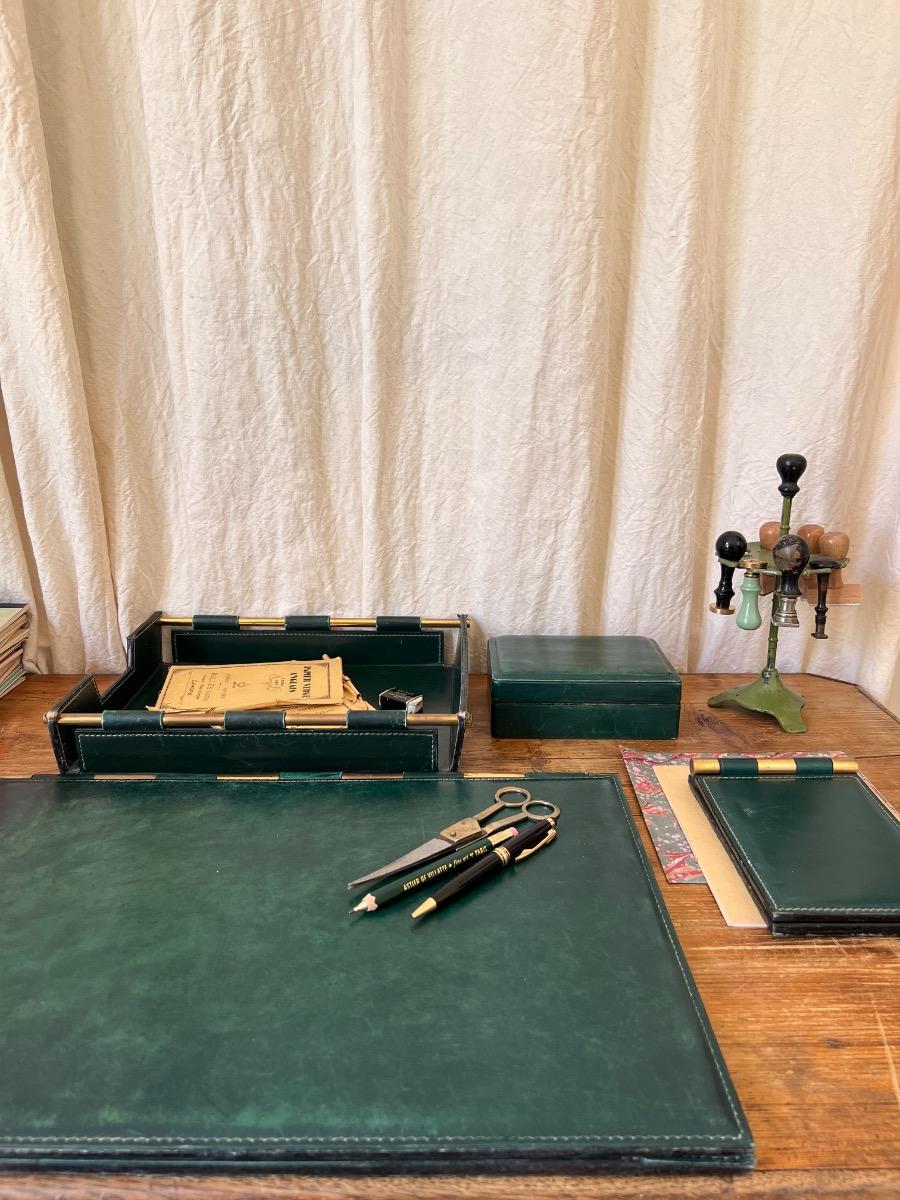 Nécessaire de bureau cuir laiton 1960